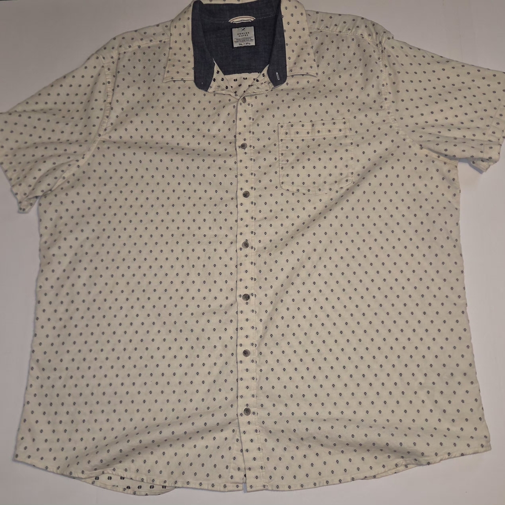 Denver Hayed Printed Short Sleeve Shirt - Cream & Navy Accent Cotton Button Up